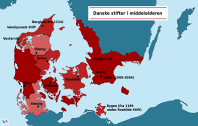 The 8 different dioceses of Denmark establishes by Sweyn Estridson